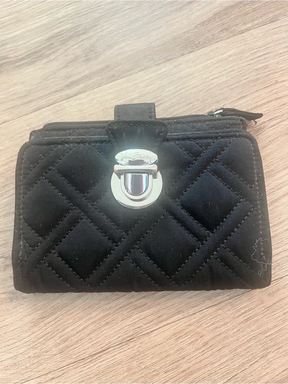 Vera Bradley Quilted Black Fabric Pushlock Wallet